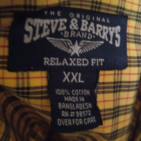 Steve & Barrys Size XXL Relaxed Fit Yellow Plaid Button Down Shirt-Pocket-Biker - Picture 9 of 9